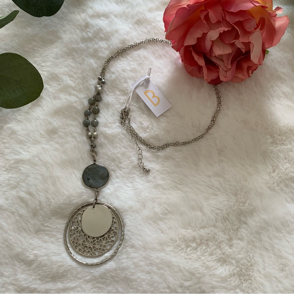 NWT - Bancroft - Modern Silver and Gray Pendant Necklace